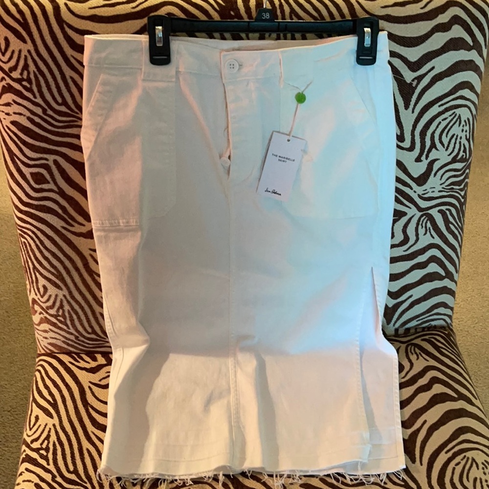 NWT Sam Edelman White Midi denim button fly skirt
